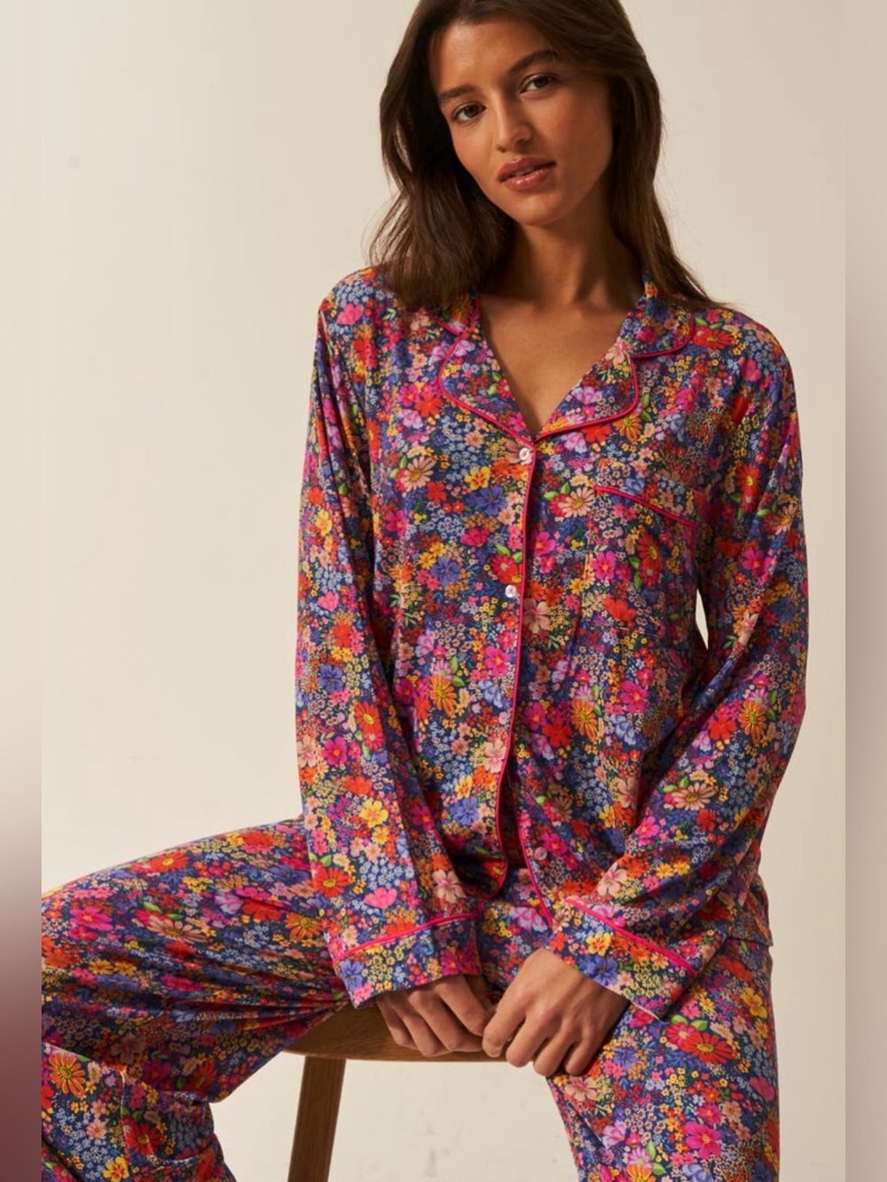 Stripe & Stare Floral Long Sleeve Modal Pajama Set - Large
